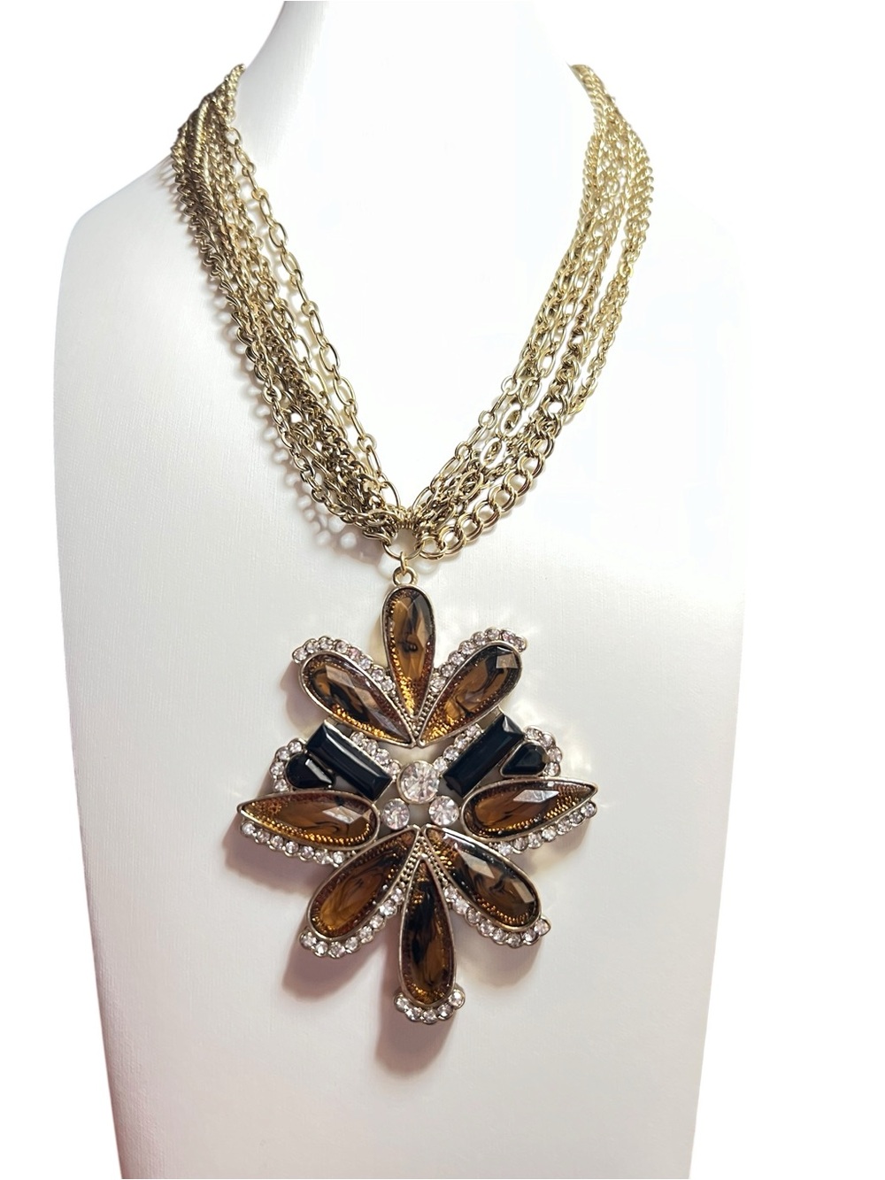 Jules B Amber & Black Crystal Multi-Chain Statement Necklace